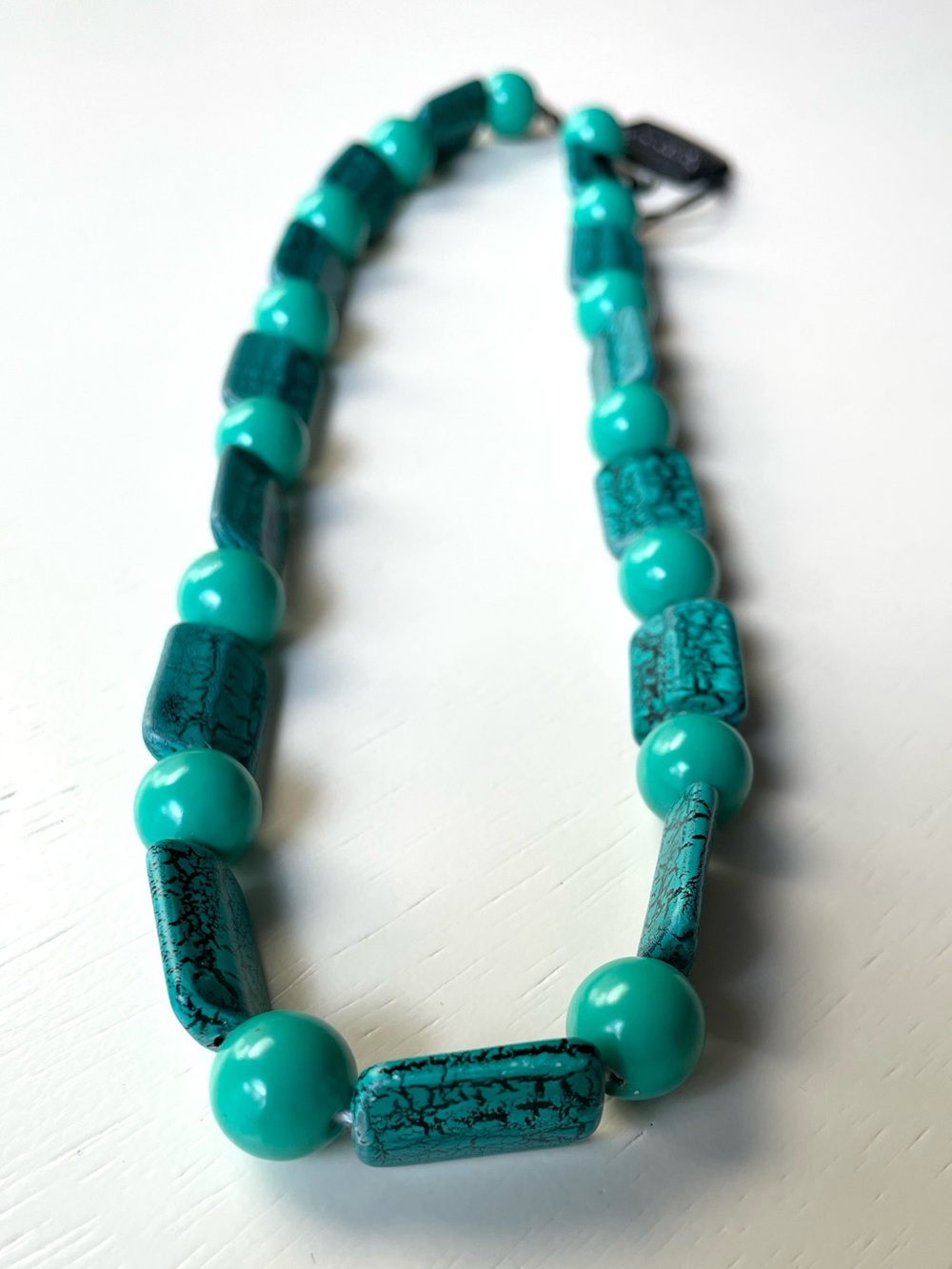 Vintage teal Rosecraft beaded necklace NOS